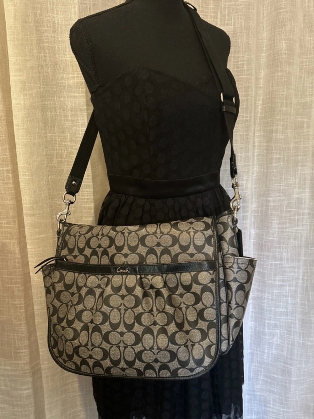 Coach Signature Coated Canvas Baby Diaper Messenger Bag Black Gray F18373
